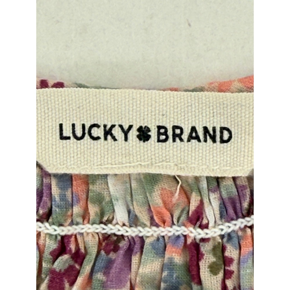 Lucky Brand Womens Floral Smocked Peasant Blouse Long Sleeve Top Sz XL - Picture 7 of 9
